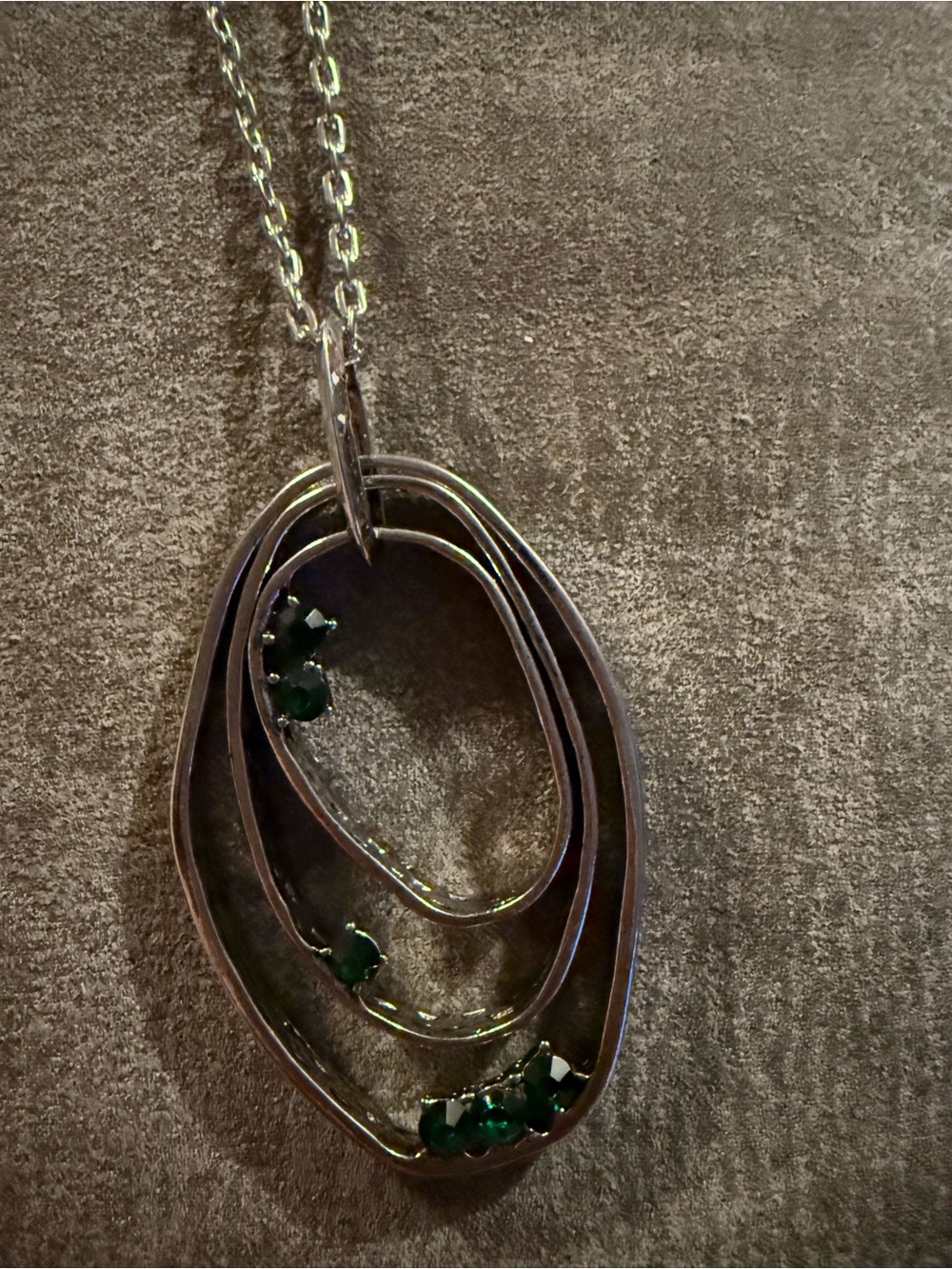 Silver Multi-Loop Pendant Necklace with Green Stones - Women Jewelry